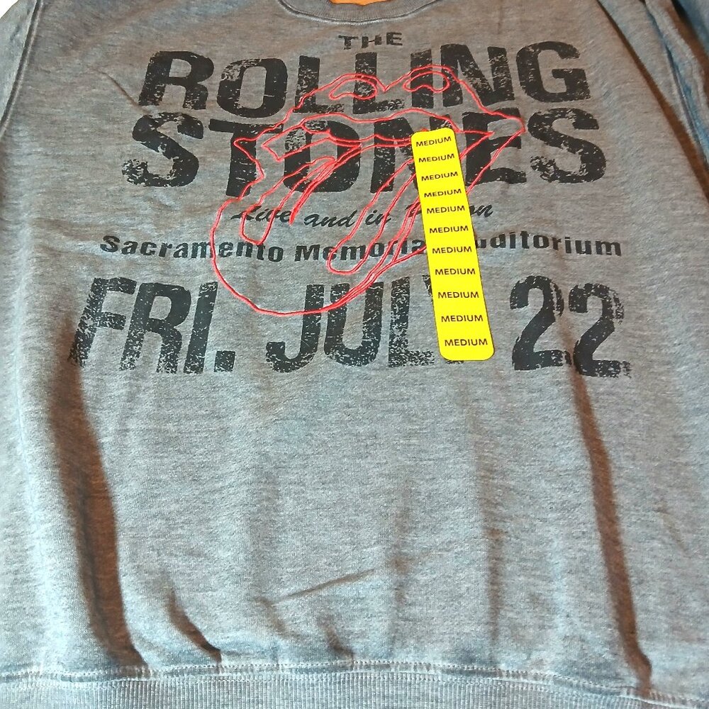 Rolling Stones Vintage Look Gray Embroidered Red Tongue Sweatshirt M Sacramento